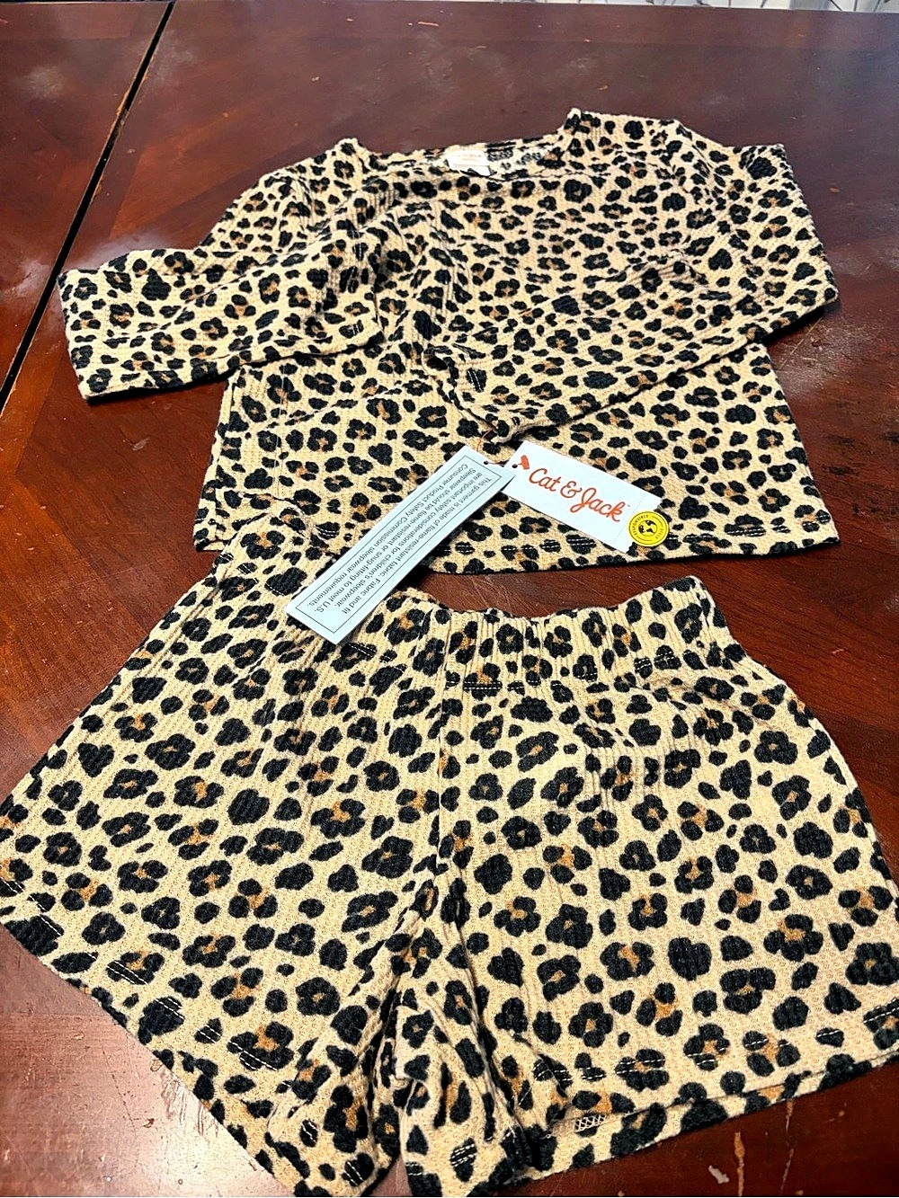 Cat & Jack Girls Leopard Print Long Sleeve Waffle Knit Two-Piece Set Waffle Knit